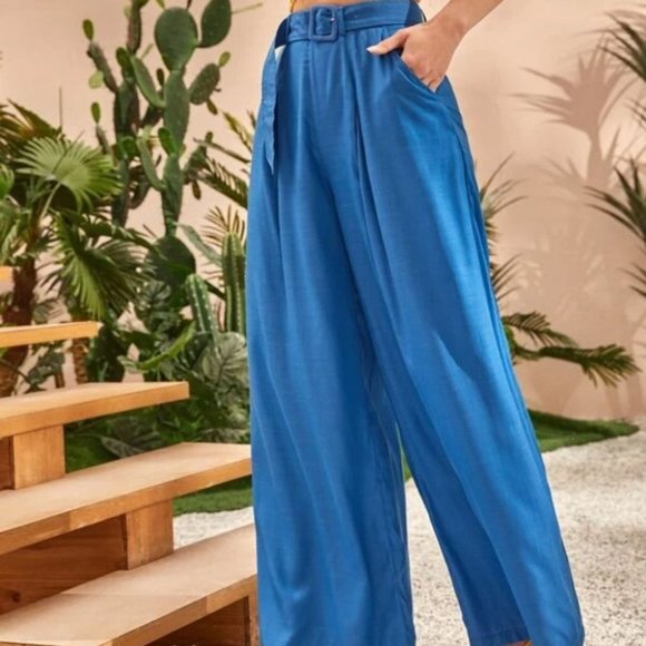 Blue wide legged belted pants SS 22 - Picture 6 of 6